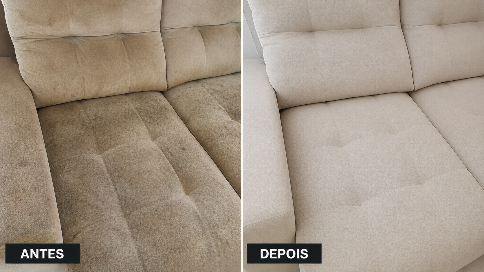 Antes e depois da higienização de sofá